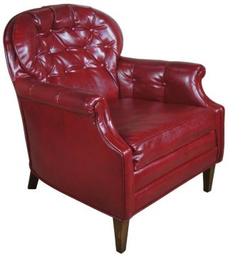 Mid Century Red Leather Tufted Gentlemans Club Arm Chair Library Accent Vintage