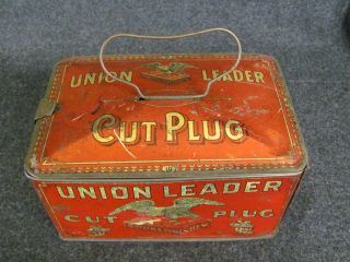 Vintage Union Leader Cut Plug Advertising Tin With Handle (ab888)