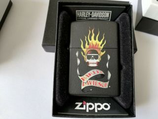 Zippo Harley Davidson Skull In Flames