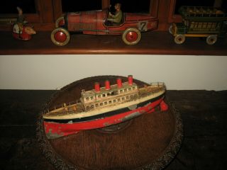 Carette Ship Ocean Liner 16 " Rare Antique Wind Up Tin Toy Germany Tinplate 1910