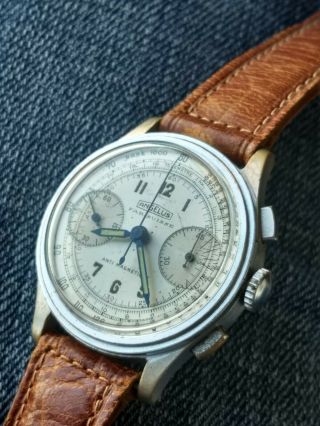 Vintage Angelus Fab Suisse Chronograph.  Cal.  215.  French Market Wristwatch.  Read