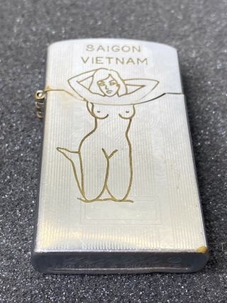 Vintage Saigon Vietnam War Nude Engraved Zenith Pipe Trench Art Lighter Military