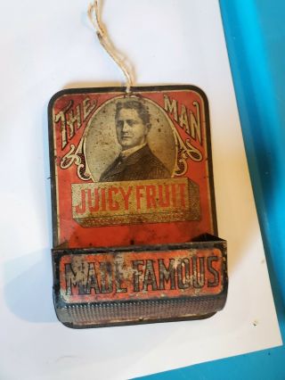 Vintage Juicy Fruit The Man Made Famous Match Holder Sign Rare Old Advertising