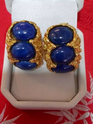 Handsome Vintage 18 Kt.  Yellow Gold And Lapis Nugget Cuff Links: