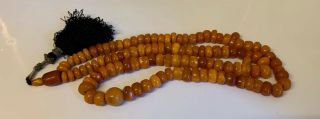 Antique Huge Butterscotch Amber Necklace Prayer Beads Egg Yolk Big Size 137.  70gr