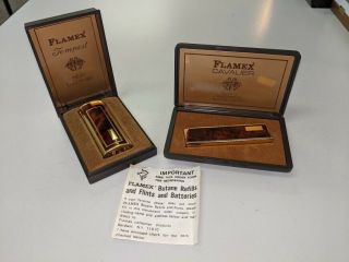 Two Vintage Flamex Lighters - Cavalier Quartz Electronic Butane,  Tempest Piezo
