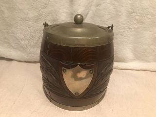 Vintage Oak Barrel Humidor Tobacco Jar Porcelain Lined