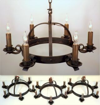 Big Antique Handmade Wrought Iron Chandelier Medieval Gothic Castle Colonial 1