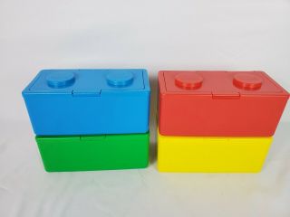 4 Vintage Chubs Stackable Building Block Lego Storage Containers Primary Colors