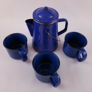 Vtg Set Of 3 Marlboro Unlimited Blue Stoneware Coffee Mug Tea/coffee Kettle