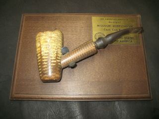 American Heritage Missouri Meerschaum Corn Cob Pipe With Wood Plaque
