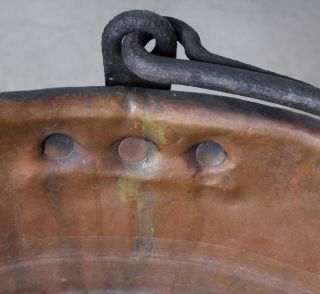 Antique 26″ diameter Copper Apple Butter Kettle Cauldron Plus Brush and Iron Sta 2