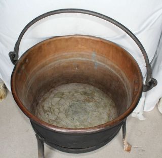 Antique 26″ diameter Copper Apple Butter Kettle Cauldron Plus Brush and Iron Sta 3