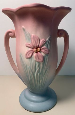 Vintage Hull Pink Vase With Flowers 8 1/2 Tall