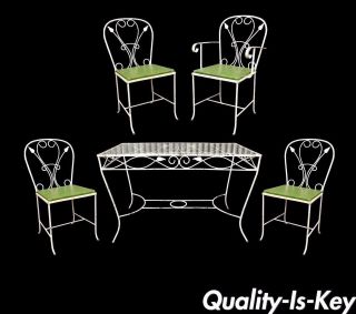Vintage Salterini Wrought Iron Patio Dining Set Table 4 Chairs Art Nouvea White