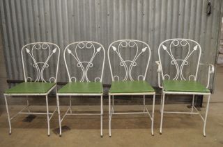 Vintage Salterini Wrought Iron Patio Dining Set Table 4 Chairs Art Nouvea White 2