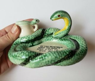 Vintage Ceramic Snake Ashtray & Match Holder " A Pot To Hiss In " Made In Japan