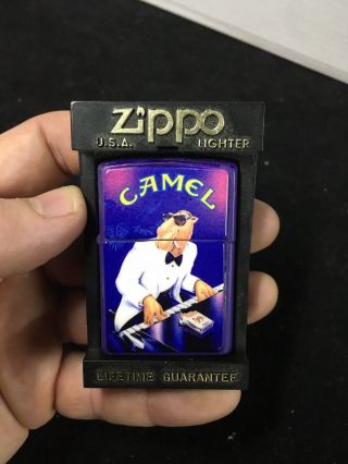 1997 Vintage Zippo Lighter - Camel Joe In White Tux Playing Piano - Purple Matte