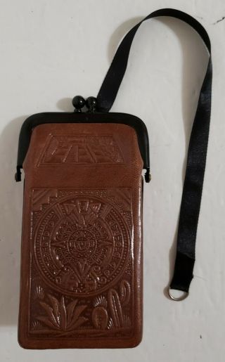 Vintage Tooled Brown Leather Cigarette Case Made In Mexico 2.  5 " W X 5.  25 " H