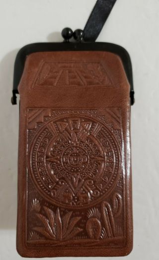 Vintage Tooled Brown Leather Cigarette Case Made in Mexico 2.  5 