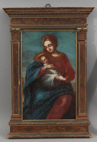 17thc Antique Religious Icon Painting,  Madonna & Child Baby Jesus,  Nr