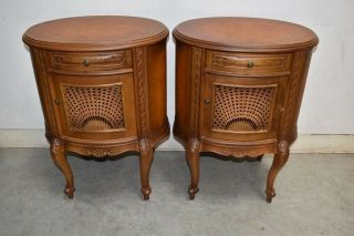 Vintage Pair French Style Cane Front Nightstands