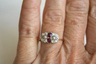 Fine Antique Edwardian 18 Ct Gold & Plat Ruby& Old Cut Diamond Split Pearl Ring