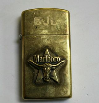 Brass Zippo Lighter 1991 B Vii Marlboro Longhorn Steer Star