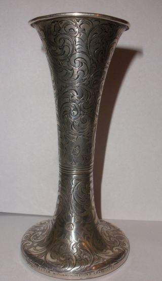 Exquisite antique Tiffany co Sterling silver flowers decorated bud vase 3