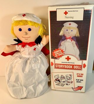 Rare Vintage American Red Cross Doll Storybook 3 In 1 W/box - Items Incl