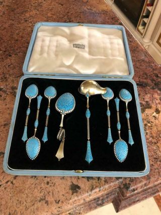 Fine Antique Sterling Silver&enamelled Tea Making Set By David Anderson Norway
