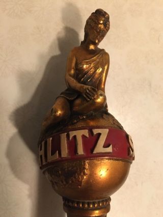 Vintage Schlitz Beer Tap Handle Lady Goddess On World Globe Gold 12 "