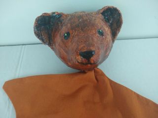 Vintage Paper Mache Head Bear Hand Puppet Hand Made Folk Art Teddy Bear