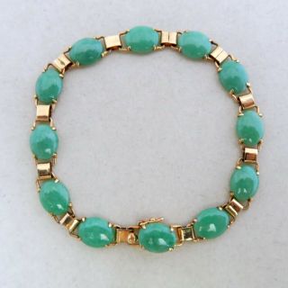 6.  8 " Vintage Chinese 14k Yellow Gold Bracelet W/ Green Jadeite Jade (7.  7 Grams)