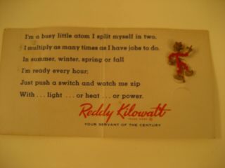 Vintage Reddy Kilowatt Pin On Card " Look "