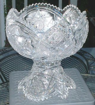 Most Exquisite Antique 2 Part 12 1/2 " American Brilliant Cut Glass Punch Bowl Nr