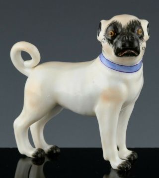 Rare Antique Meissen Miniature Standing Pug Dog Porcelain Figure Figurine 1