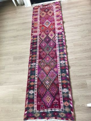 Vintage Wool Persian Handmade Runner Rug,  10 