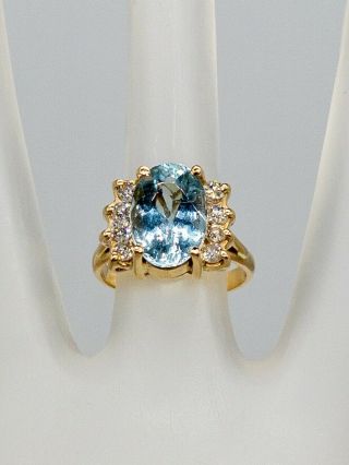 Antique 1950s Retro $4000 7.  50ct Natural Aquamarine Diamond 14k Yellow Gold Ring