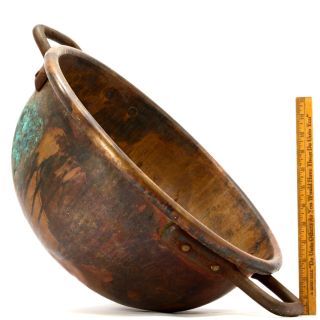 Antique Copper 18 " Apple Butter Kettle Pot/cauldron W/ Cast Iron Handles Patina