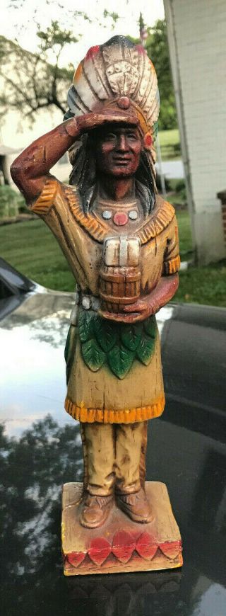 Vintage Alfco Co.  Ny.  12 1/2” Inch Size Cigar Store Indian Statue Display
