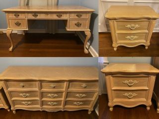 Vintage Lexington Furniture Oak Bedroom Set - Dresser,  Desk,  End Tables