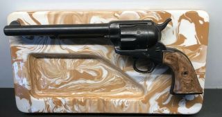 Vintage Holland Mold Ceramic Ashtray Revolver Pistol Colt Gun 13.  5” Inscribed