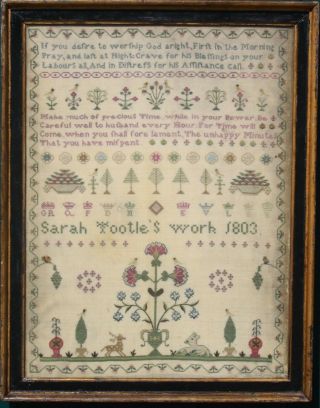 Exceptional Antique Needlework Sampler By Sarah Tootle 1803 American Interest