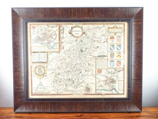 Framed Antique 17th C Hand Color Map Of Northamptonshire England 1611 John Speed