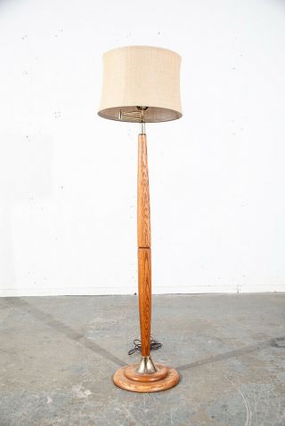 Mid Century Modern Floor Lamp Shade Solid Wood Lighting Mcm Brass Gold Danish