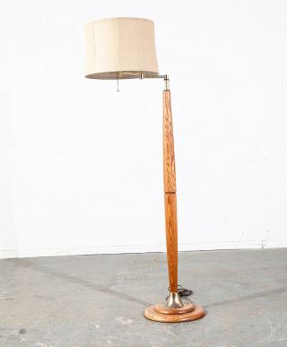Mid Century Modern Floor Lamp Shade Solid Wood Lighting MCM Brass Gold Danish 2
