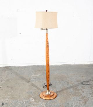 Mid Century Modern Floor Lamp Shade Solid Wood Lighting MCM Brass Gold Danish 3