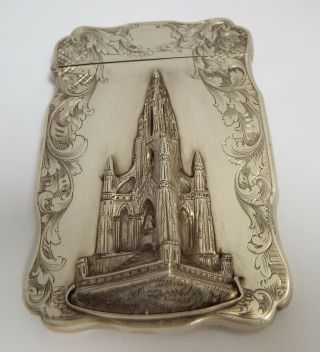 Fine Very Rare English Antique Victorian 1845 Solid Silver Castle Top Card Case
