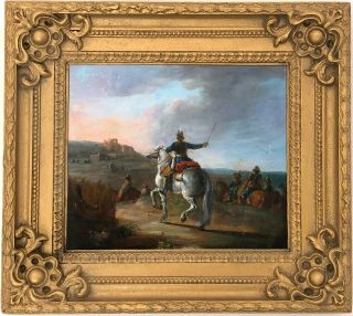 Soldiers Antique Old Master Oil Painting Follower Philips Wouwerman (1619 - 1668)